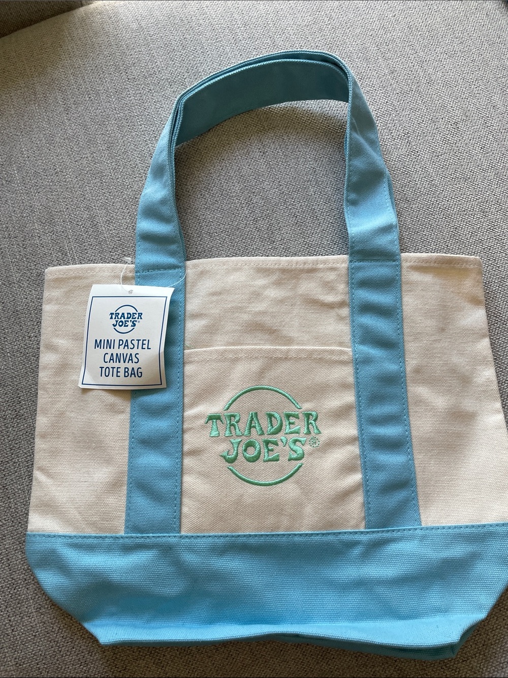 Trader Joe's Mini Pastel Canvas Tote Bag in Light Blue